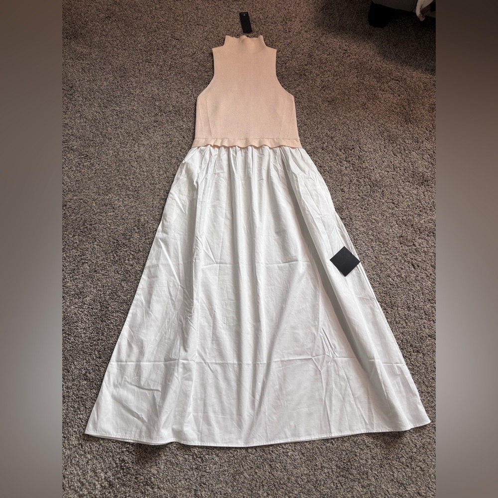 Lulus Confident Cues Ivory Two-Tone Mixed Media Midi Dress size small NWT - Picture 2 of 8